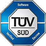 Qualitäts Siegel der TÜV-Süd über zertifizierte Software.